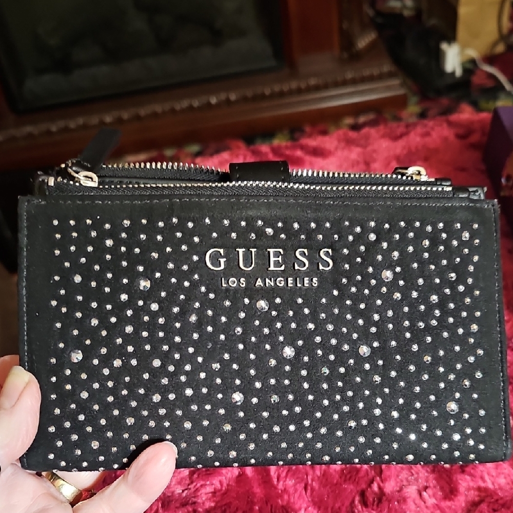 GUESS Black and Silver Studded Wallet